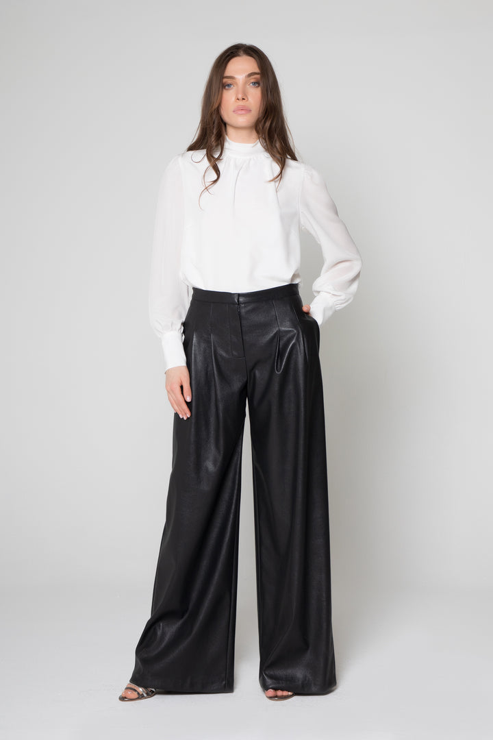 Wide Leg Faux Leather Pants - Lavender Brown