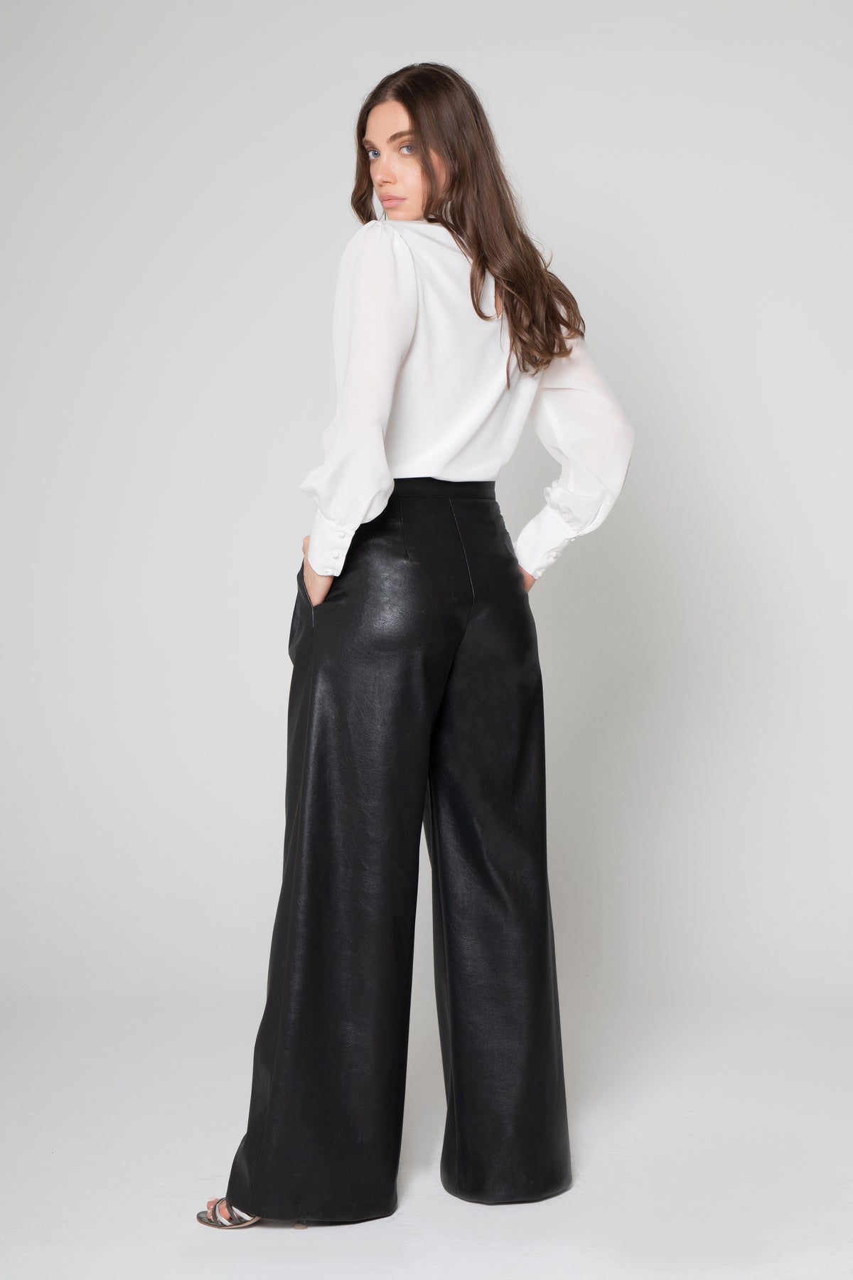 Wide Leg Faux Leather Pants