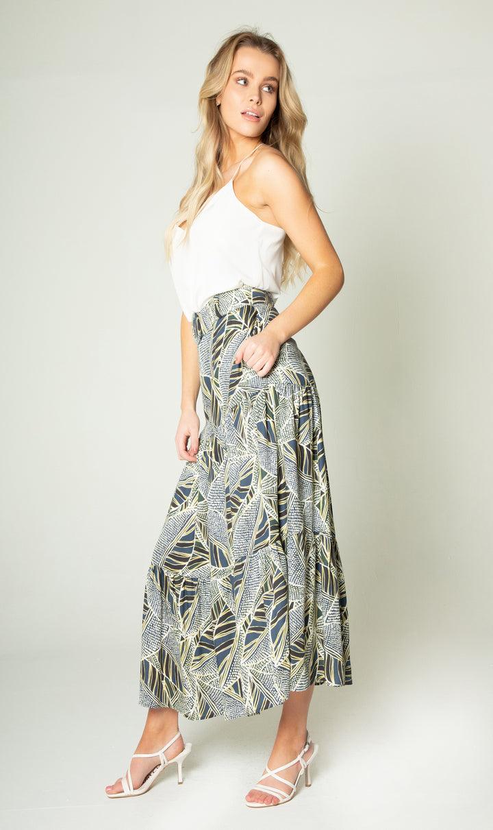 Leaf Printed Full Maxi Skirts - Lavender Brown