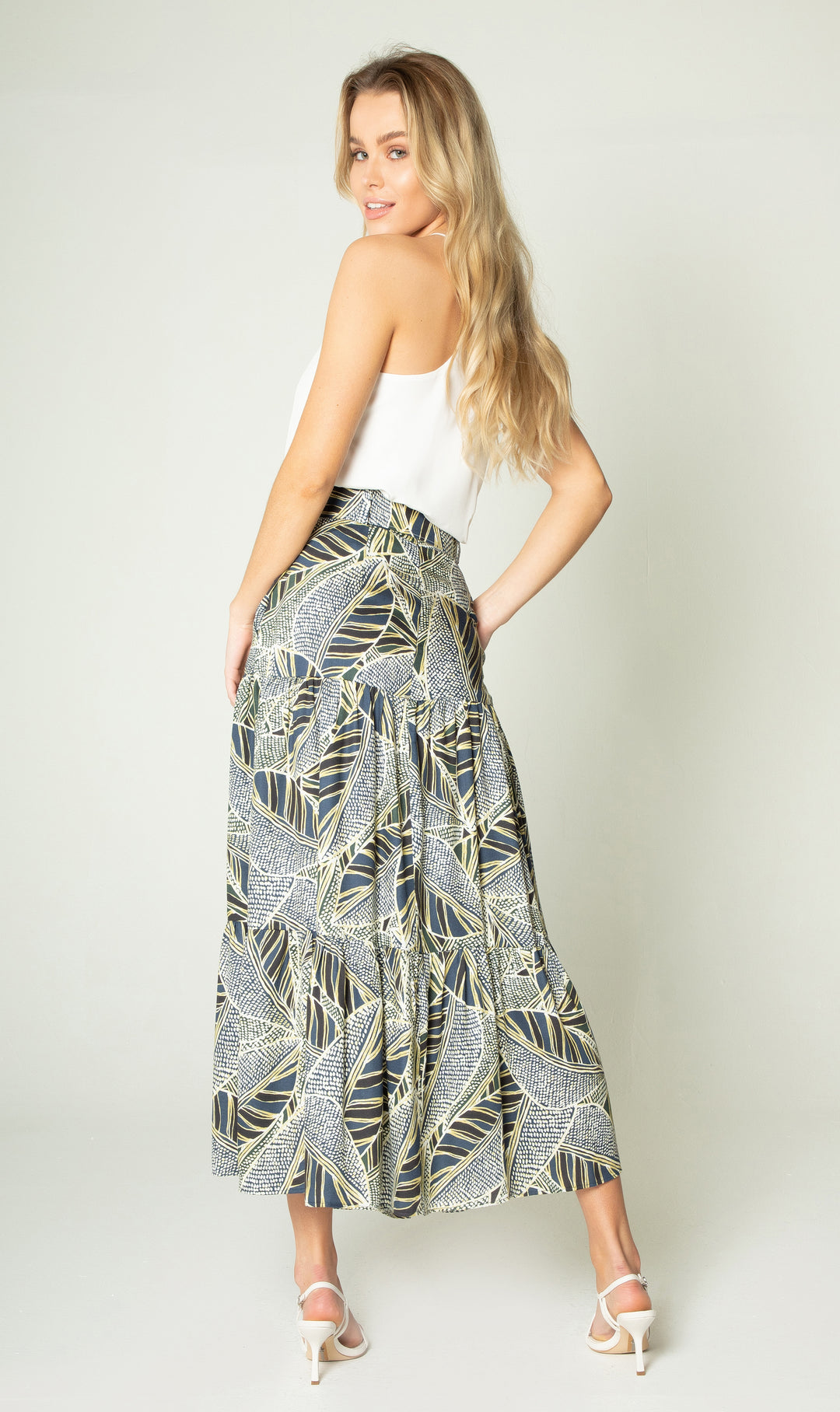 Leaf Printed Full Maxi Skirts - Lavender Brown