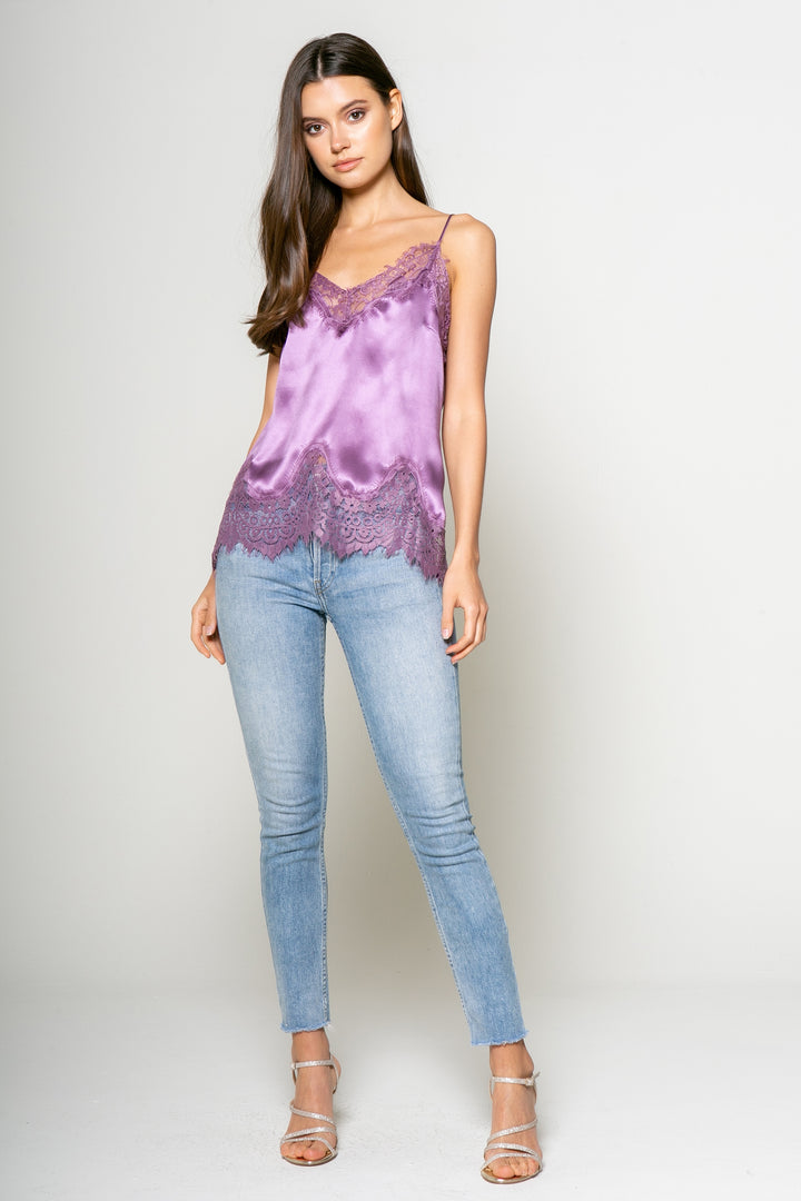 Dusty Violet Silk Lace Detailed Cami - Lavender Brown