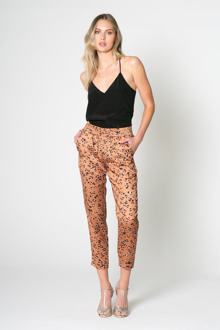 Camel Cheetah Printed Pull On Joggers - Lavender Brown