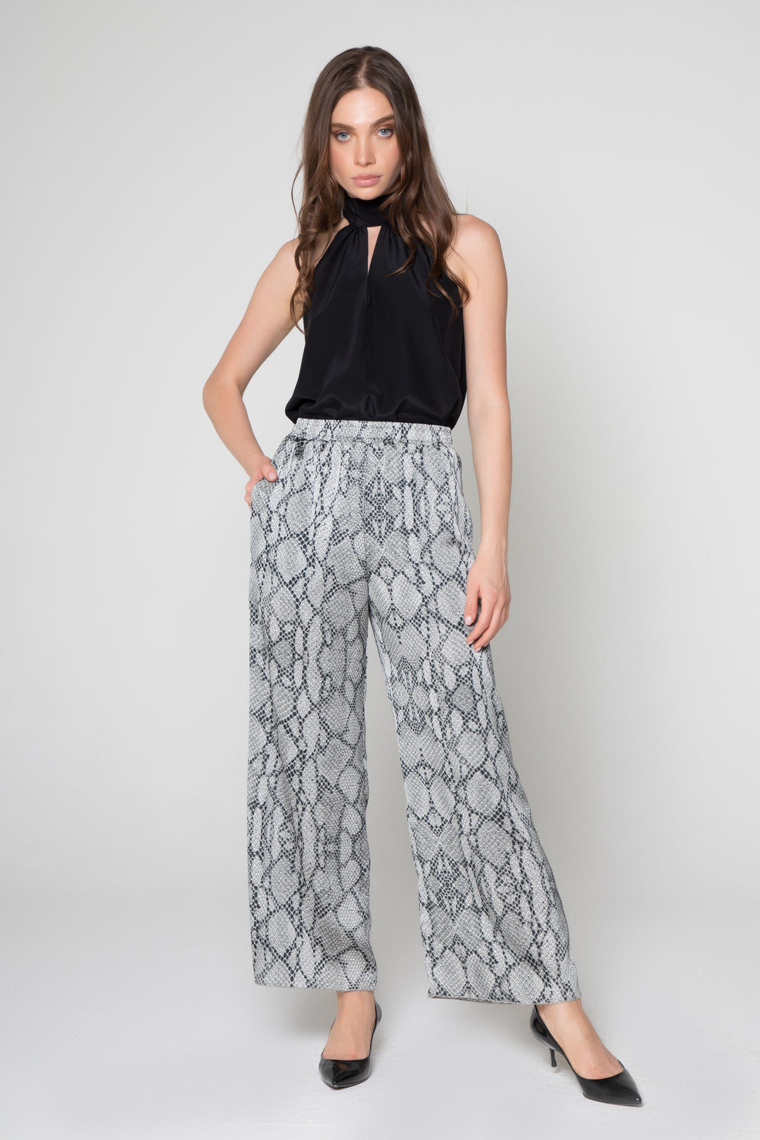 Wide Leg Snake Print Pants - Lavender Brown