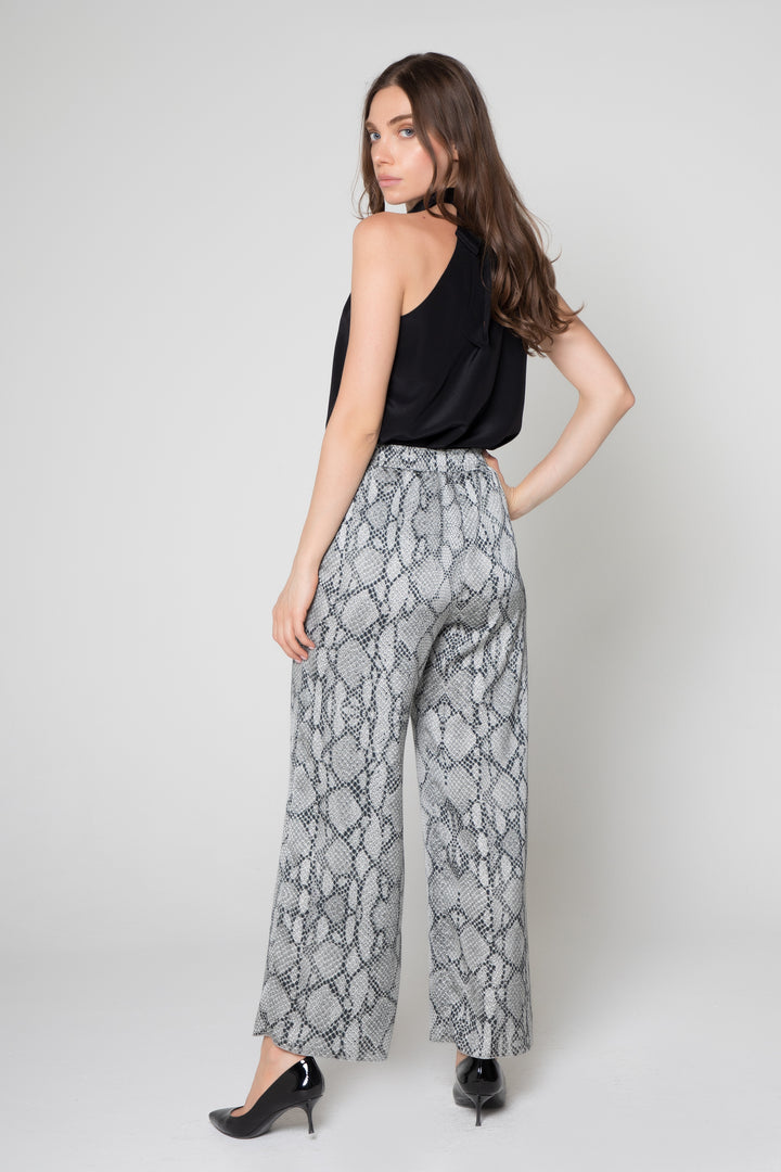 Wide Leg Snake Print Pants - Lavender Brown