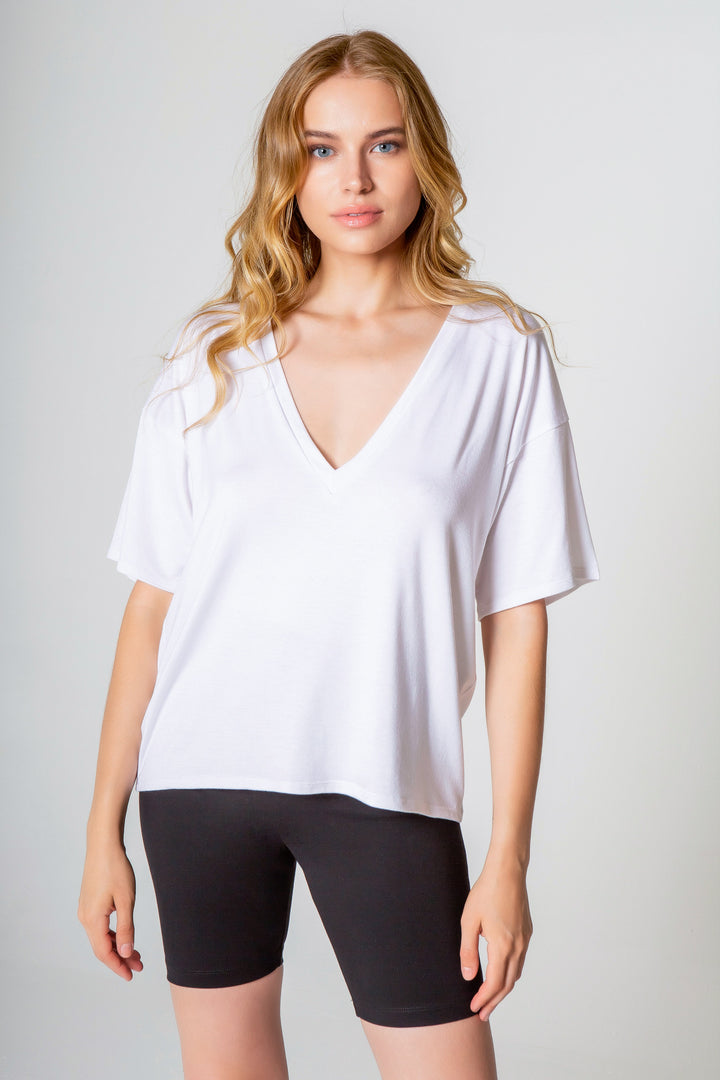 V Neck Boxy Tee - Lavender Brown