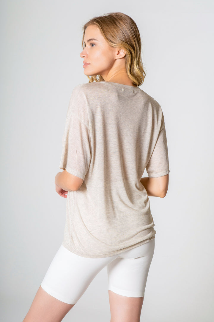 V Neck Boxy Tee - Lavender Brown