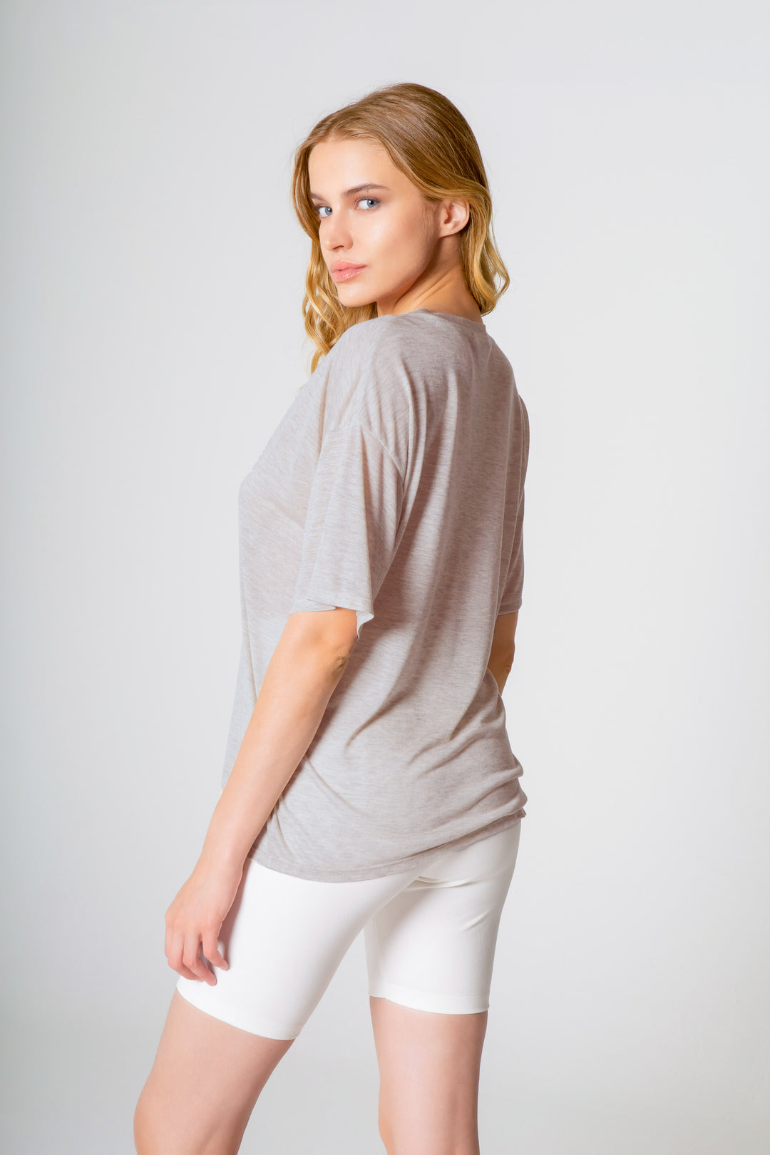 V Neck Boxy Tee - Lavender Brown