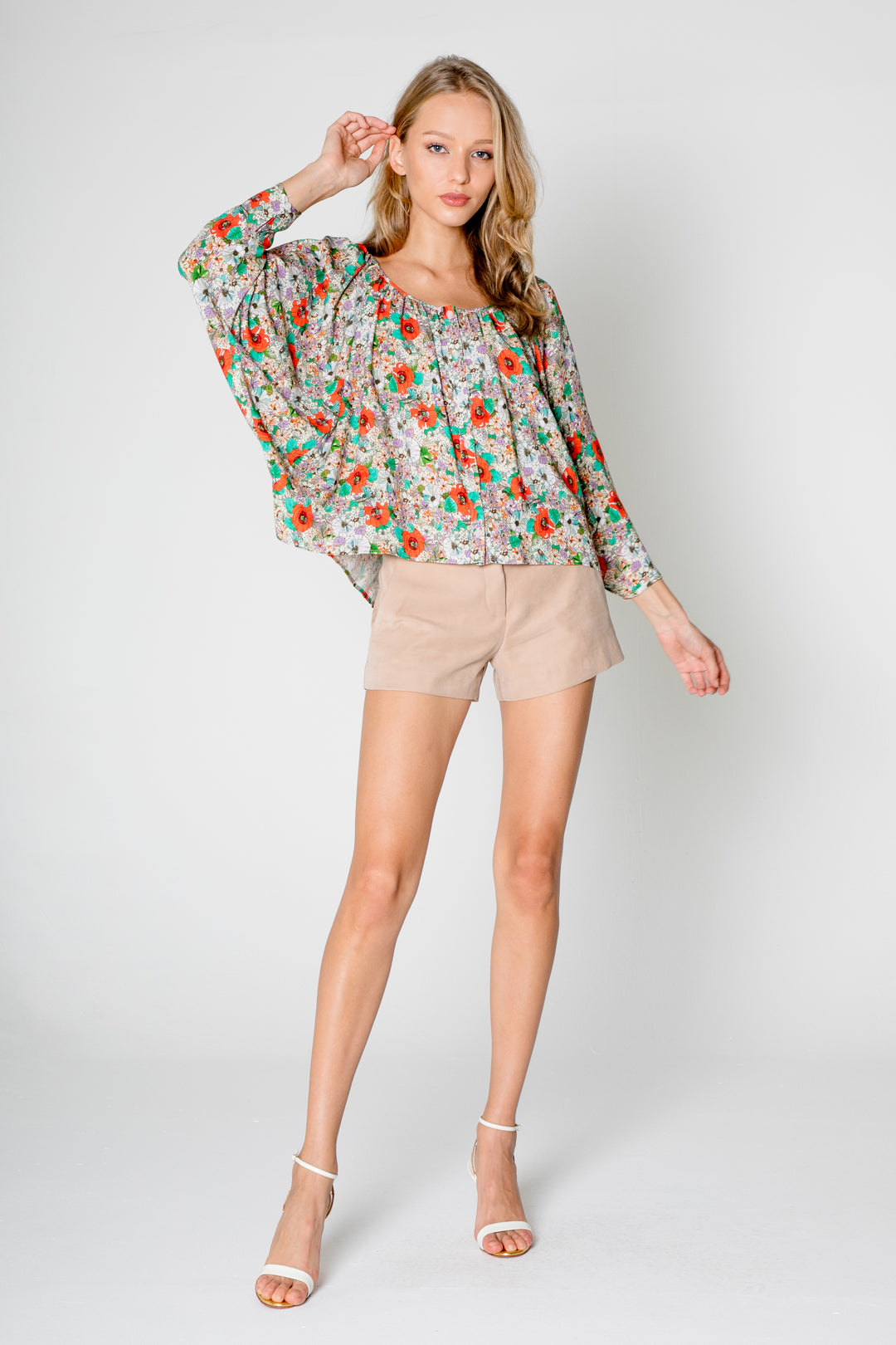 Floral Printed Button Down Long Sleeve Top - Lavender Brown