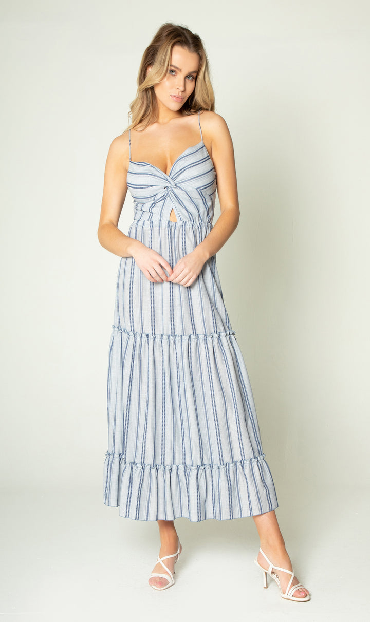 Twist Front Tiered Maxi Dress - Lavender Brown