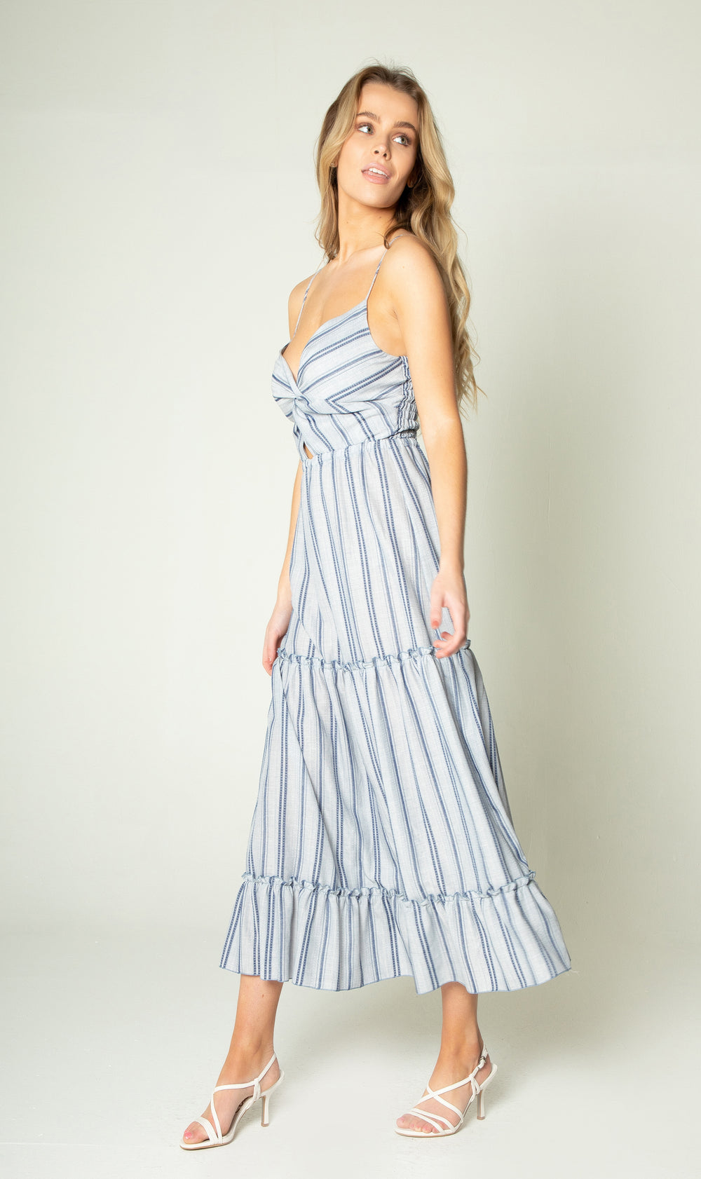 Twist Front Tiered Maxi Dress - Lavender Brown