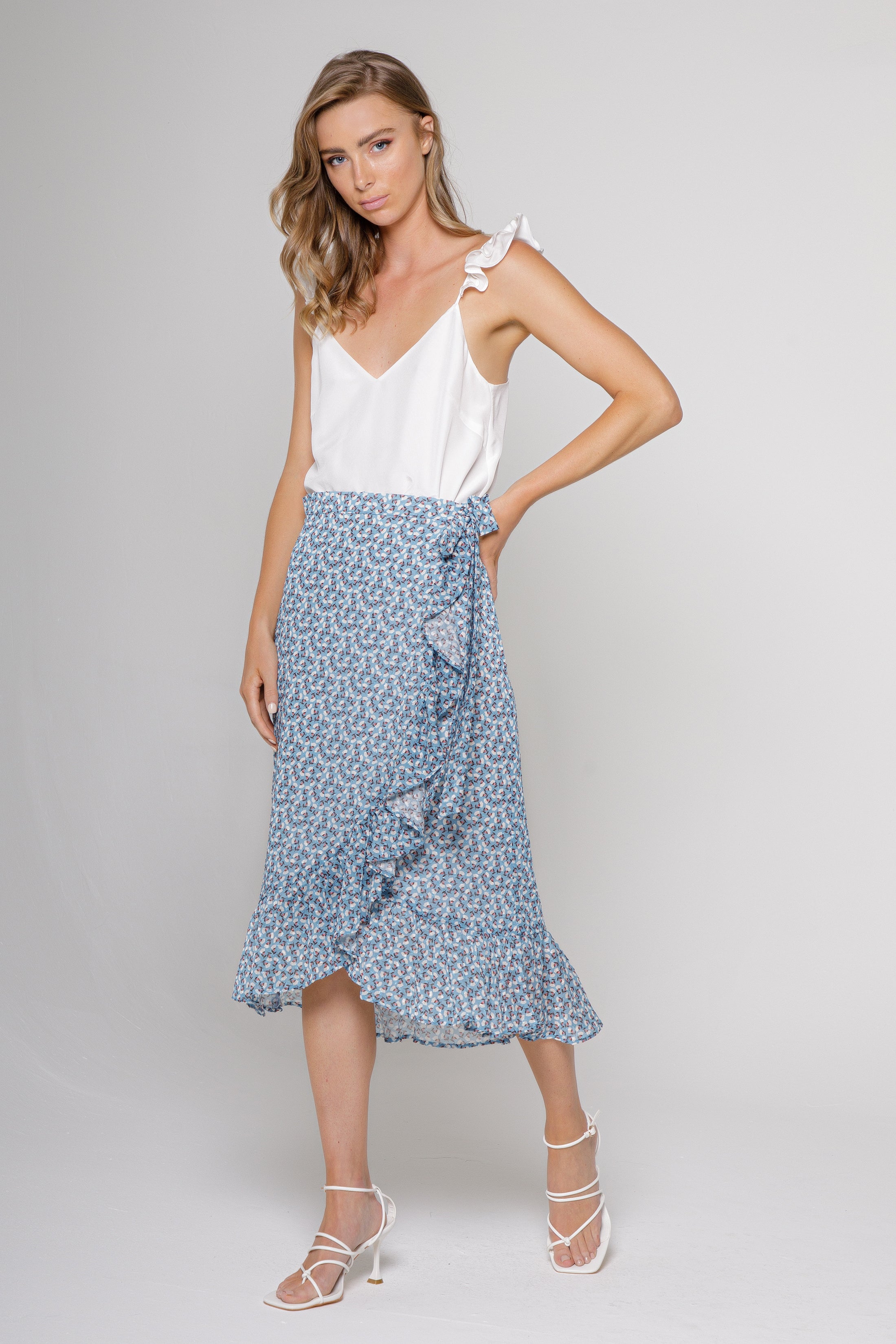 Wrap midi print skirt sales