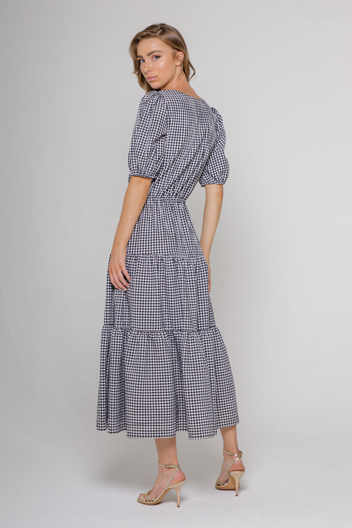 Gingham Tie Front Maxi Dress - Lavender Brown